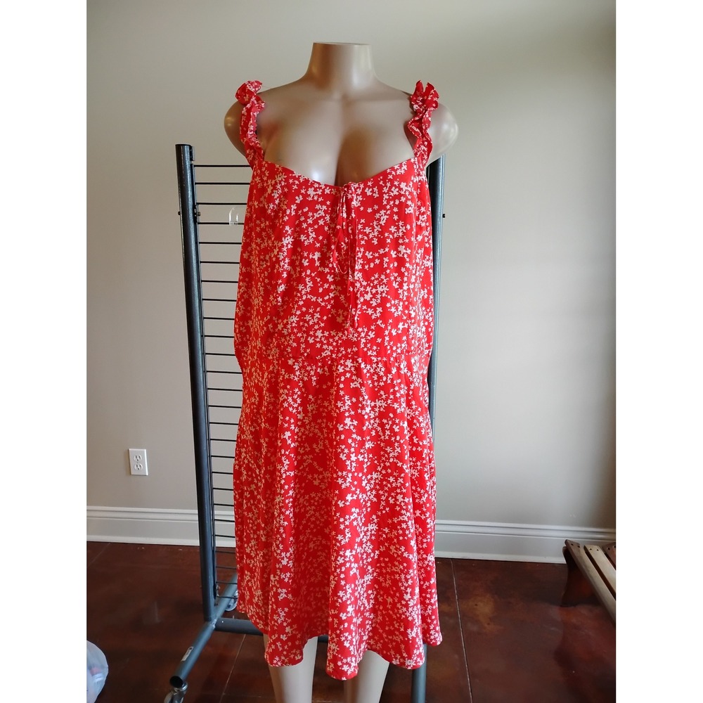 Missguided Plus Red Floral Ruffle Strap Midi Dress Size 20 Summer Boho Tie Front